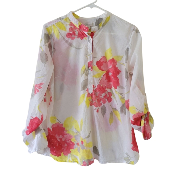 Talbots Tops - Talbots Floral Blouse - White, Red, Yellow